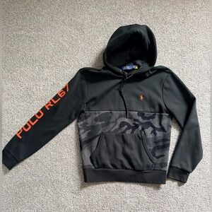 Ralph Lauren Black Hoodie with Orange Polo 67 Logo Camo
